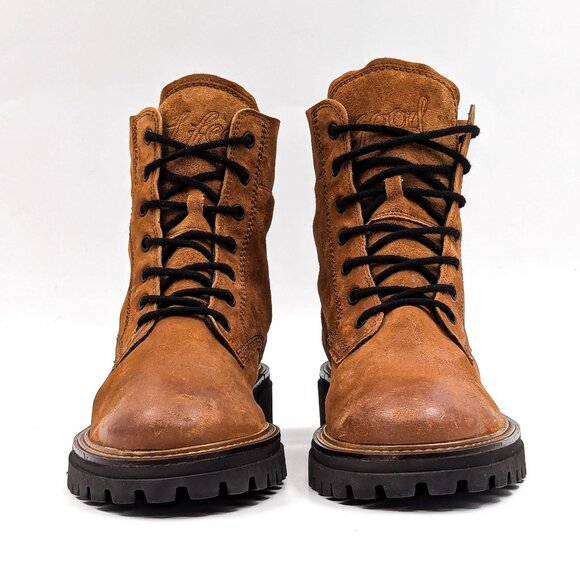 Paul Green Women Brown Leather Lace-up Festival Combat Boots size 7.5US AUS 5 - Picture 2 of 10